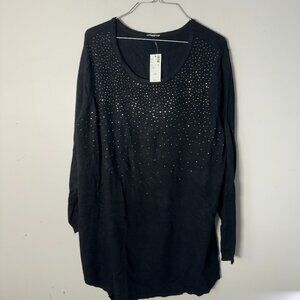 NWT New Avenue Womwns Lightweight Sweater Black Studded 22 / 24